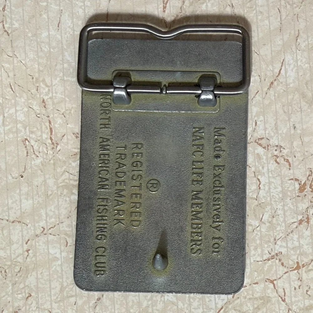 Vtg North‎ American Fishing Club Life Member Belt Buckle Engraved Name